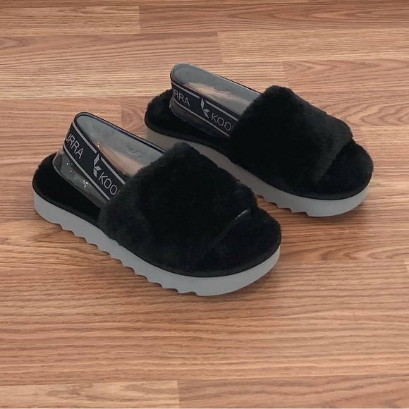 Koolaburra Shoes - Koolaburra bu UGG Fuzz’n ll Black Faux Fur Slingback Slide Sandals Size 5 NIB